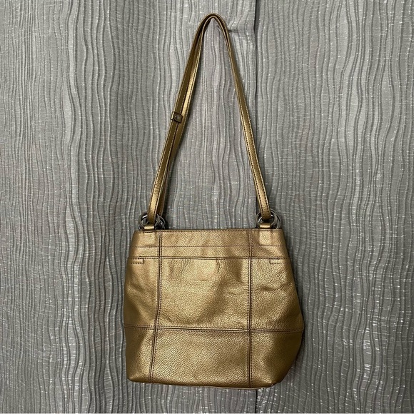 Tignanello pebbled leather gold metallic convertible strap purse - Picture 6 of 10